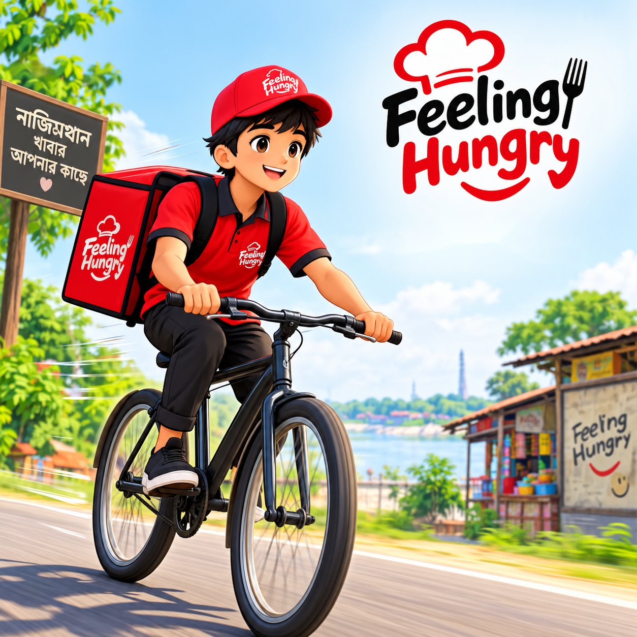 Feeling Hungry delivery rider on a bicycle